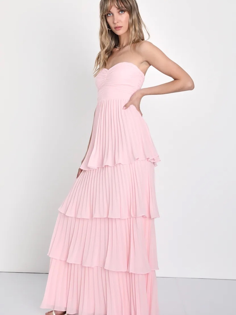 NWT Lulu's Strapless Tiered Maxi Dress - Pale Pink - Picture 3 of 4